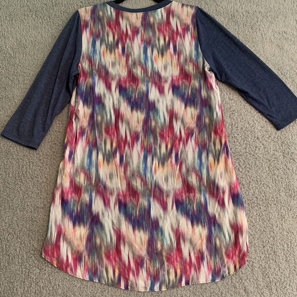 Soft Surroundings Small Blue Hi Low Pocket Tee Tunic with Watercolor Back Panel - Picture 6 of 7